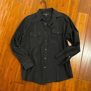 Beverly Hills Polo in L, soft black w/nice buttons, rollup cuffs, shoulder tabs